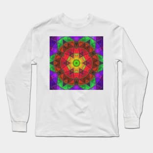 Mosaic Kaleidoscope Flower Red Green and Purple Long Sleeve T-Shirt